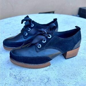 Kelsi Dagger Classic Black Leather & Suede Low Heel Oxford Shoes